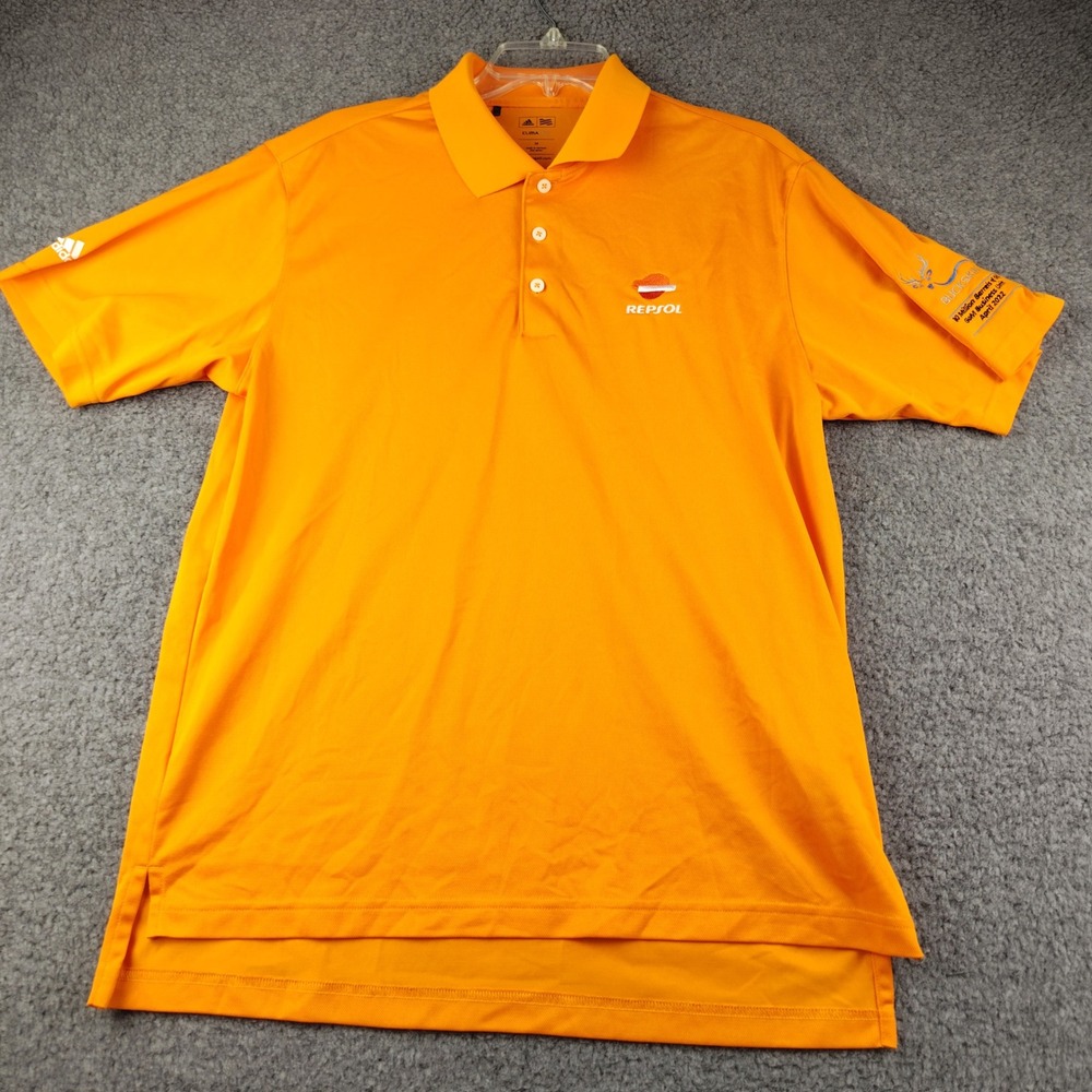Adidas Golf Climalite Polo Shirt Mens Medium Orange Repsol Oil Gas Logo